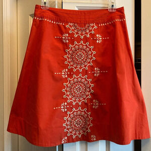 Lithe Guilded Dawn Lined Print Beaded A-Line Skirt Orange White Bronze Sz 4